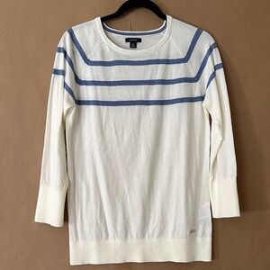 Nautica Cream and Blue Striped Pullover